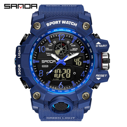 Sanda Hot-Selling Watch Korean Version Student Party Multi-Functional Waterproof Alarm Clock Electronic Watch Cool Dual Display Luminous Sports Watch by PDG ibma