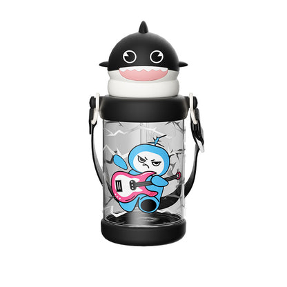 Summer Trendy Plastic Cup Cartoon Children's Outdoor Portable Cute Water Cup with Strap, High-Temperature Resistant Cup with Straw