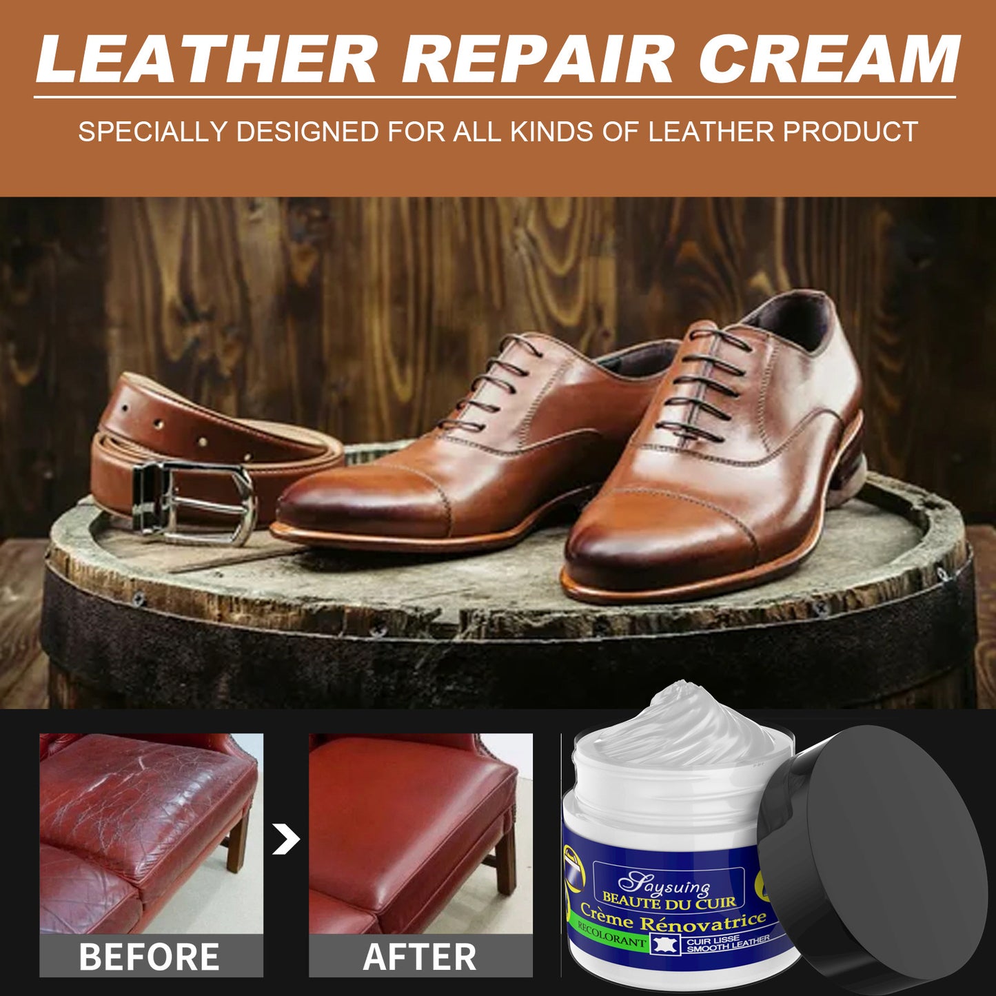 Rayhong Leather Cream for Leather Clothing Scratches and Tears, Leather Care Cream for Car Leather Seats and Sofas