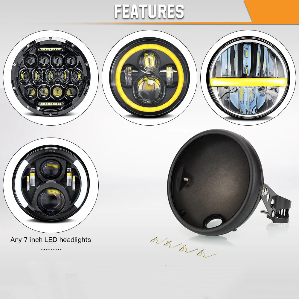 Suitable for Harley motorcycle retro headlight rear shell 7 inch headlight modification protection lamp shell with bracket