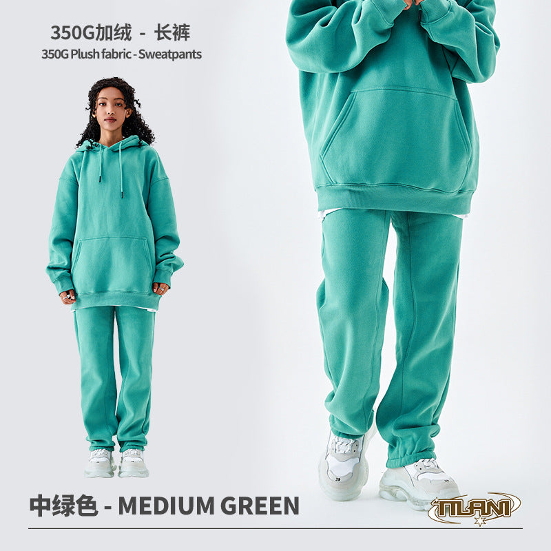 Tilani Men's Clothing European and American Trendy Brand High Quality 350g Fleece-Lined Thick Men's and Women's Hooded Sweatshirt and Sweatpants Pure Color Suit