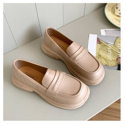 Thick-Soled Loafers British Style Slip-On White Shoes for Women 2025 New Versatile Toe-Toe Shoes Cross-Border Foreign Trade Women's Shoes