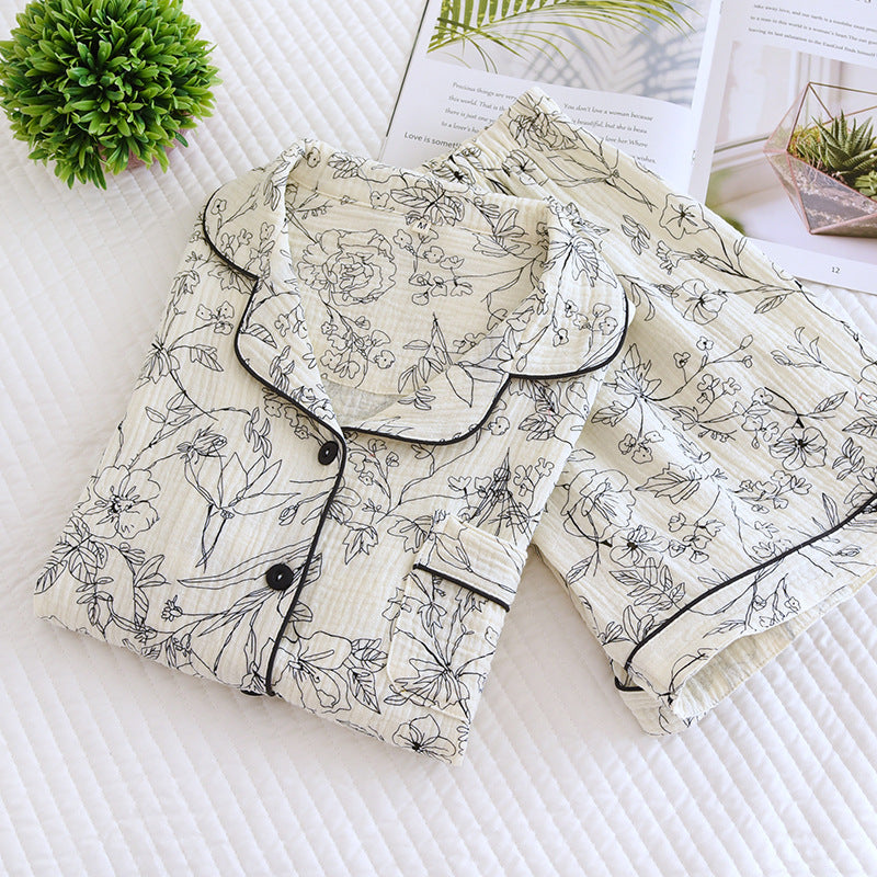 New pajamas women's summer cool pure cotton crepe vest suit outdoor home wear summer wholesale