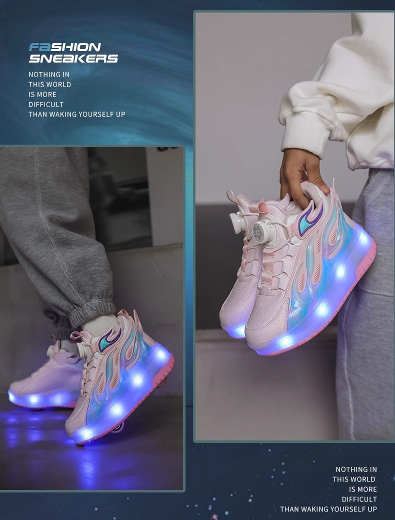 Children's Heelys Shoes, Retractable and Lighted, Boys' Flying Shoes with Wheels, Primary School Students' Roller Skate Shoes