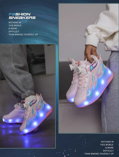 Children's Heelys Shoes, Retractable and Lighted, Boys' Flying Shoes with Wheels, Primary School Students' Roller Skate Shoes