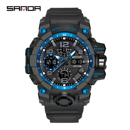 Sanda Hot-Selling Watch Korean Version Student Party Multi-Functional Waterproof Alarm Clock Electronic Watch Cool Dual Display Luminous Sports Watch by PDG ibma