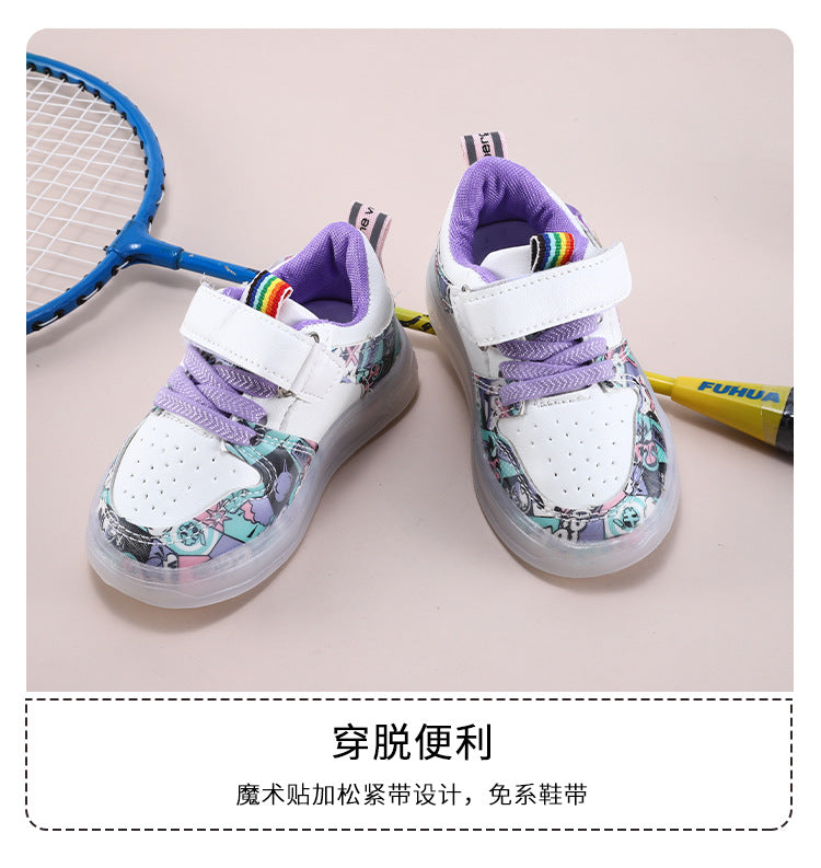 2022 New Spring and Autumn Breathable Fashion Sneakers Children's Luminous Shoes Princess Wings Led Light Children's Shoes