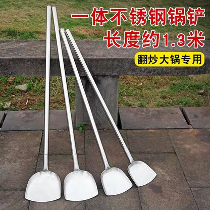 Stainless Steel Shovel Stir-frying Shovel Long Steel Handle Sketch Iron Shovel Kitchenware Hotel Large Sketch Thickened Stainless Steel Sketch