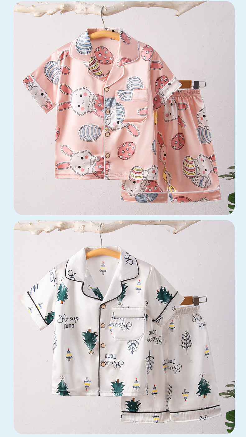 Children's Home Suit Summer Thin Boys and Girls Short-sleeved Cropped Pants Air-conditioning Suit 3-8 Children's Pajamas