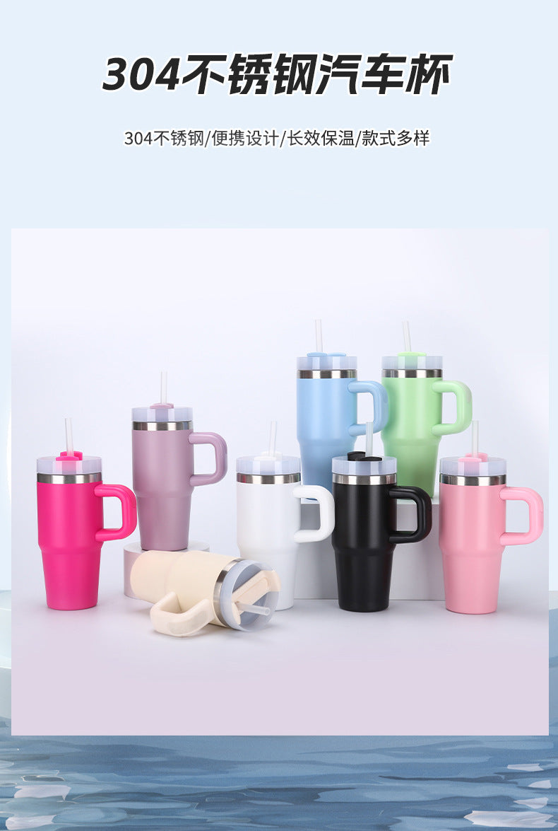 14oz Large-Capacity Handle Car Cup 304 Stainless Steel Thermal Insulation Ice Cup Outdoor High-Looking Straw Cup