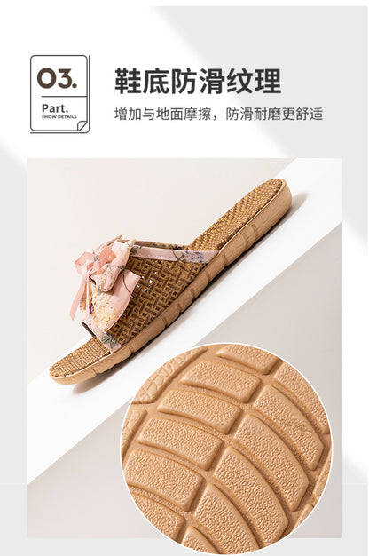 New Summer Rattan Mat Home Mat Slippers Bow Home Indoor Cool Bamboo Fish Mouth Toe Shoes Non-Slip