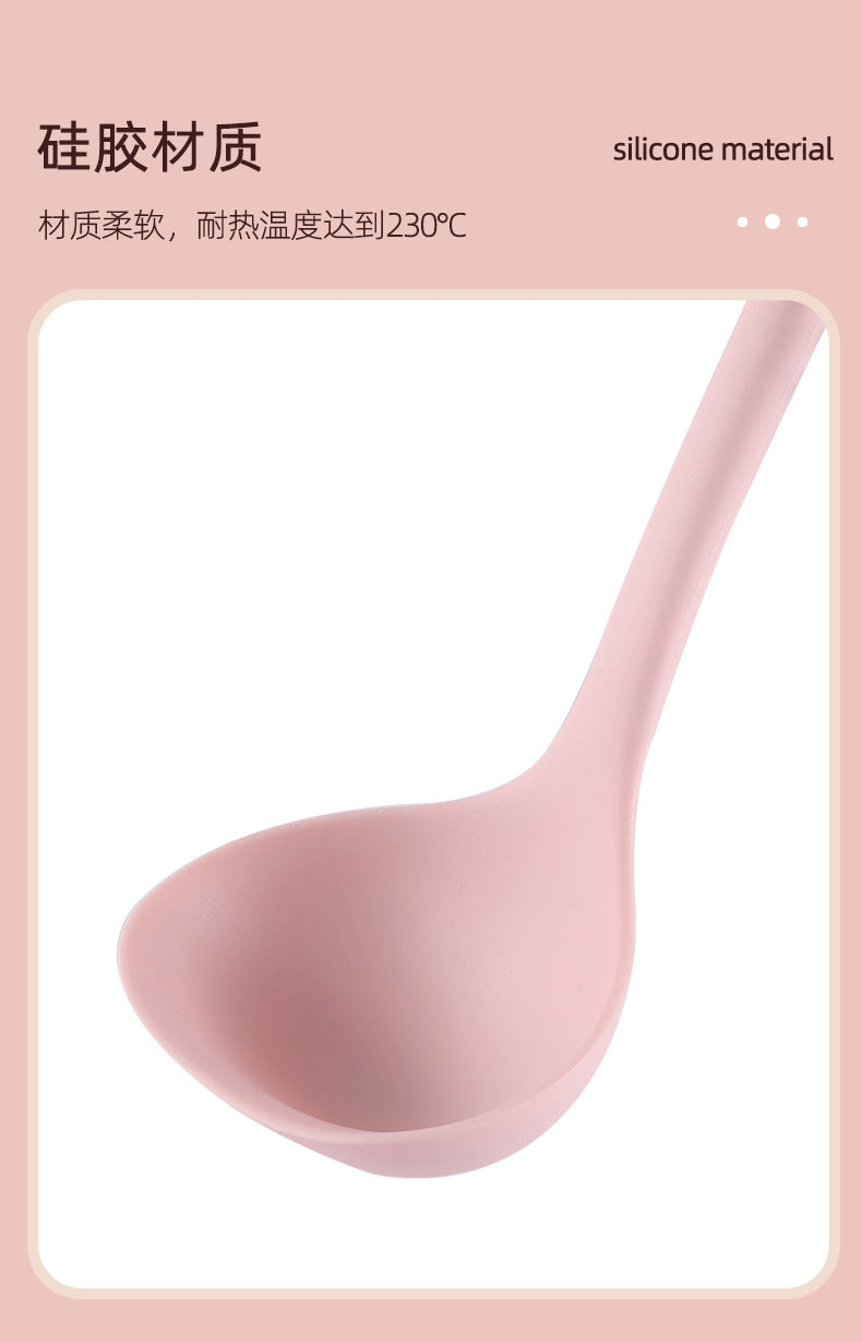 Silicone Soup Spoon Food Grade Long Handle Household Large Soup Spoon High Temperature Resistant Mini Porridge Spoon Frying Spoon Non-stick Cooking Pan Spoon