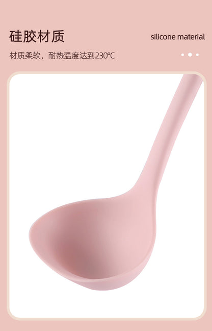 Silicone Soup Spoon Food Grade Long Handle Household Large Soup Spoon High Temperature Resistant Mini Porridge Spoon Frying Spoon Non-stick Cooking Pan Spoon