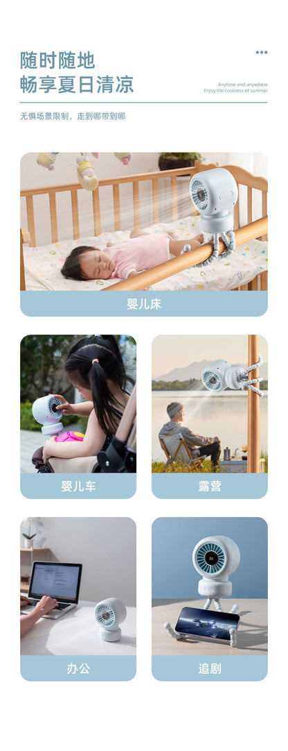 Cross-border stroller octopus mini fan outdoor silent large air volume shaking head can be handheld USB charging
