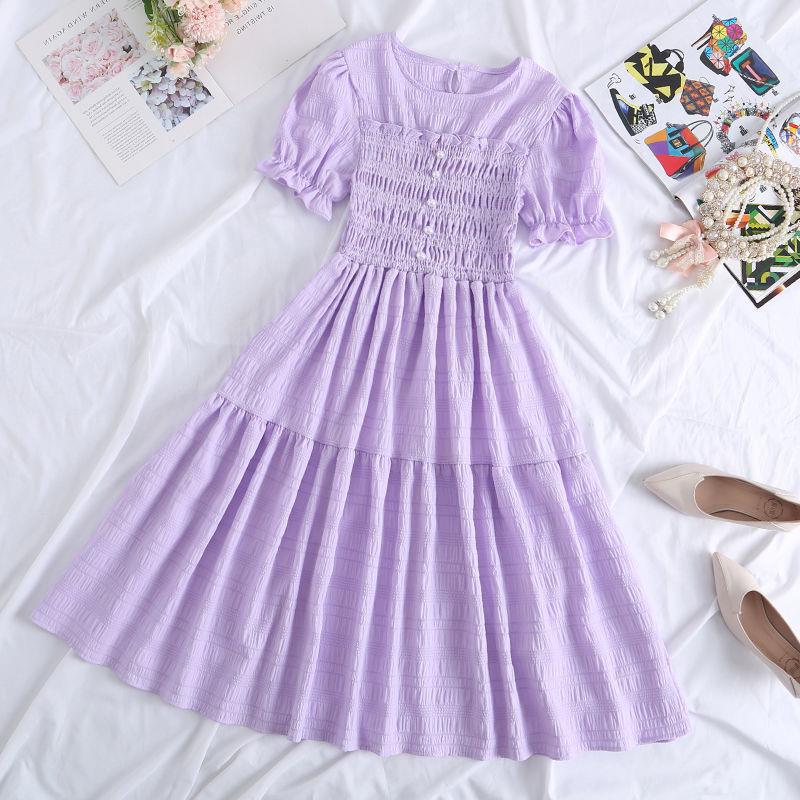Chiffon Short-sleeved Dress for Women New ins Sense Niche Mid-length French Douyin Slimming Look Skirt