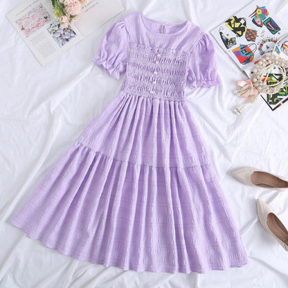 New Design Niche Skirt, Feminine, Slim Waist, French Mid-length, Western Style Short-sleeved Dress