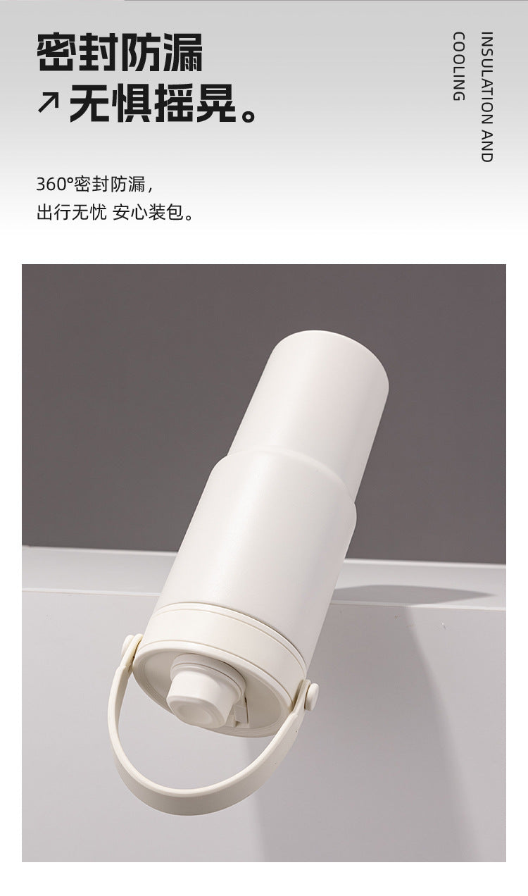 Cross-border high-value 316 stainless steel thermos cup large-capacity double-drink ceramic liner car cup portable handle cup