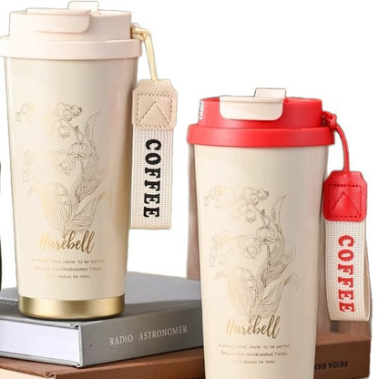 316 stainless steel Lily of the valley coffee cup double vacuum thermos cup high color value outdoor portable accompanying double drinking cup