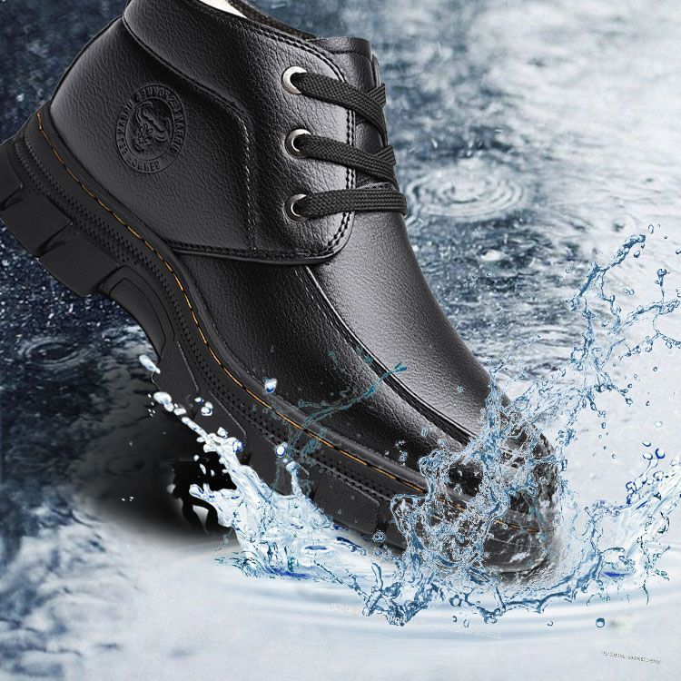 Cotton-padded shoes men's winter fleece-lined thick warm pure sheepskin fur cotton-padded boots middle-aged and elderly dad shoes non-slip cotton-padded leather shoes