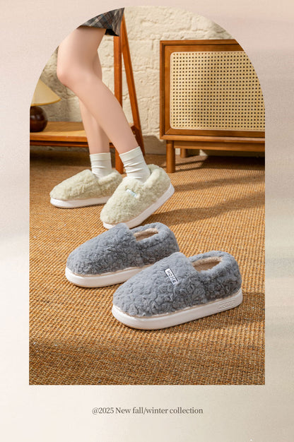 Women's Winter Indoor Warm Non-Slip Thick-Soled Cotton Slippers with Heel Cover, Maternity Cotton Shoes, Plush Outdoor Cotton Shoes for Men