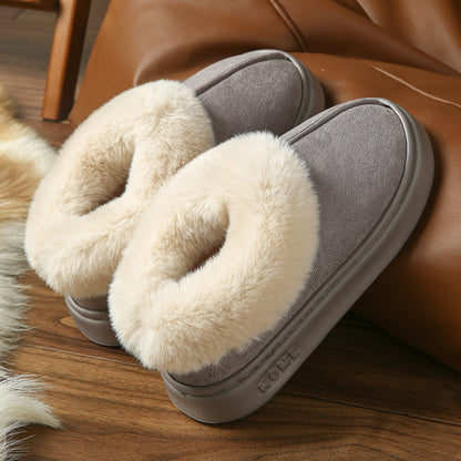 2025 Cross-Border New Pure Color Suede Splicing Home Slippers Thick-Soled Non-Slip Plush Warm Couple Cotton Shoes for Women