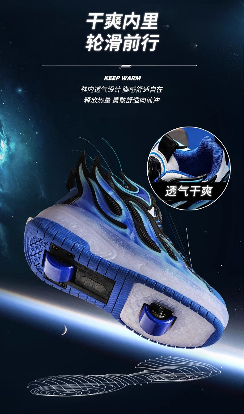 Children's Heelys Shoes, Retractable and Lighted, Boys' Flying Shoes with Wheels, Primary School Students' Roller Skate Shoes
