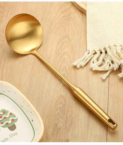 Stainless Steel High-grade Soup Leak Hot Pot Spoon Thickened Soup Spoon Golden Large Soup Spoon Titanium Plated Golden Soup Spoon Golden Spatula Spoon