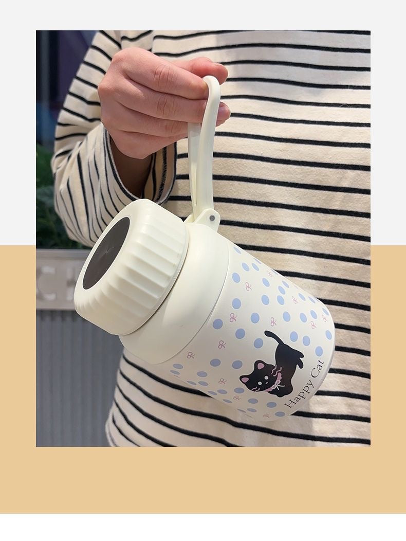 Cartoon cute high-value large-capacity new thermos stainless steel outdoor sports portable rope coffee cup