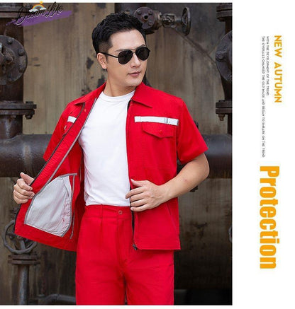 Summer thin anti-static overalls suit men's and women's long short sleeve gas station filling station gas petrochemical electricsuit