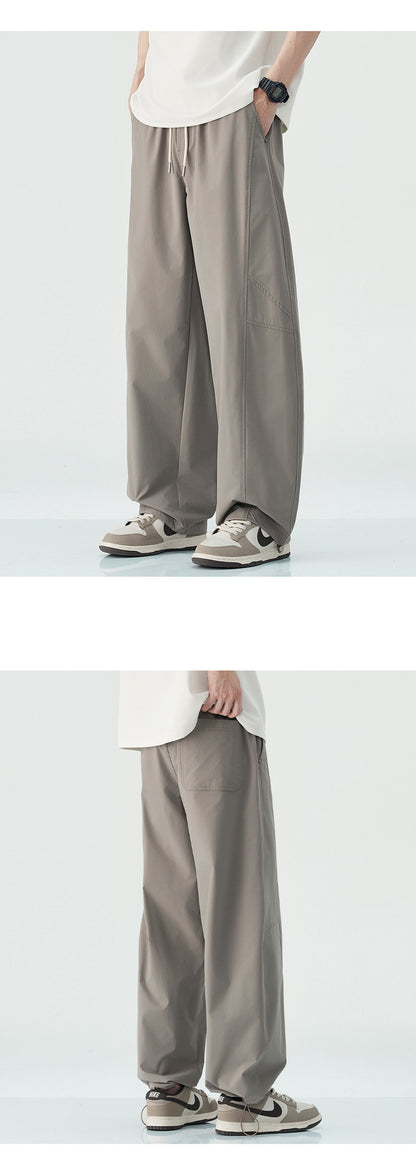Danpaoni | summer thin casual pants men's American fashion retro loose straight pants elastic waist youth pants