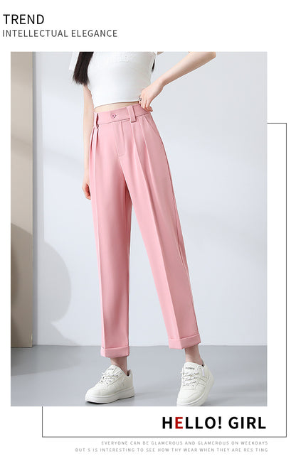 New Style Ice Silk Suit Pants for Petite Women, Cropped Straight-Leg Pants, Summer Thin Cigarette Pants, Free Shipping