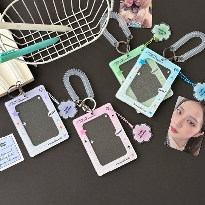 Original Ins Four-Leaf Clover Transparent Glitter Card Holder Acrylic Small Card Holder Small Card Id Card Card Film Card Holder