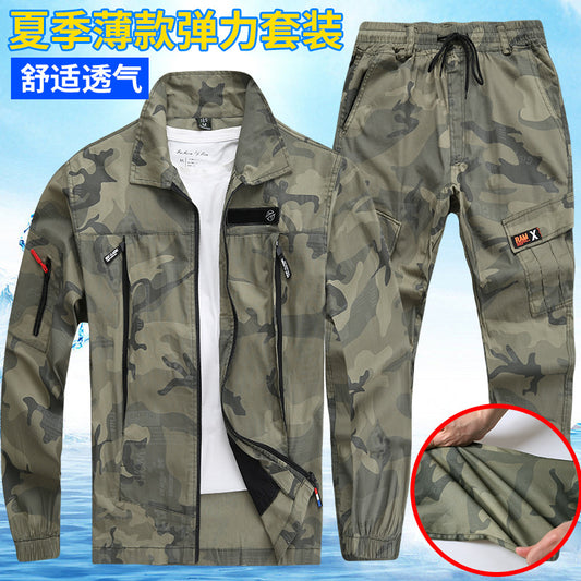 Summer Pure Cotton Thin Work Clothes Set for Men and Women Stretch Camouflage Clothing for Welders Wear-resistant Work-protection Clothing Casual Suit by PDG ibma