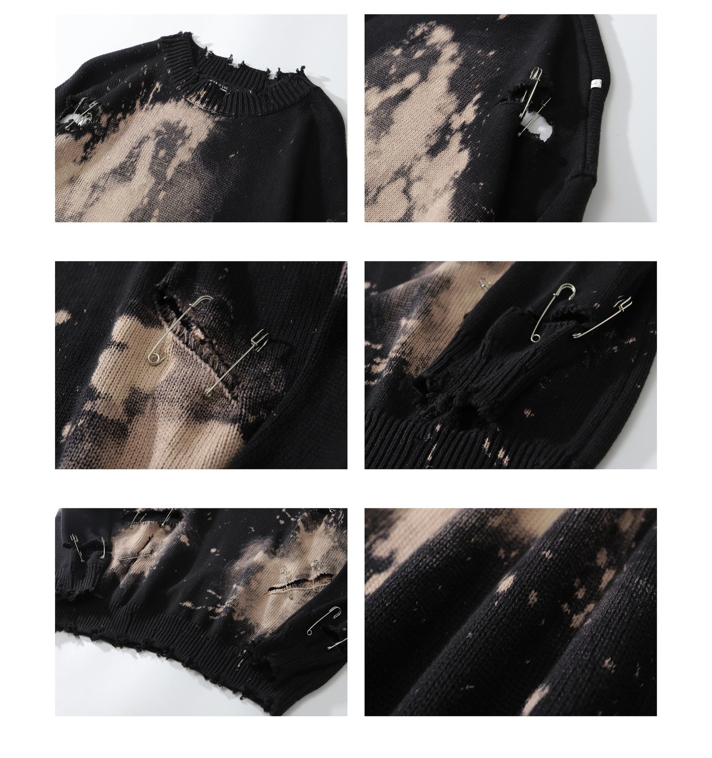 TIDE CARD LOG | Autumn and winter high street fashionable design faded pin ripped couple round neck loose sweater