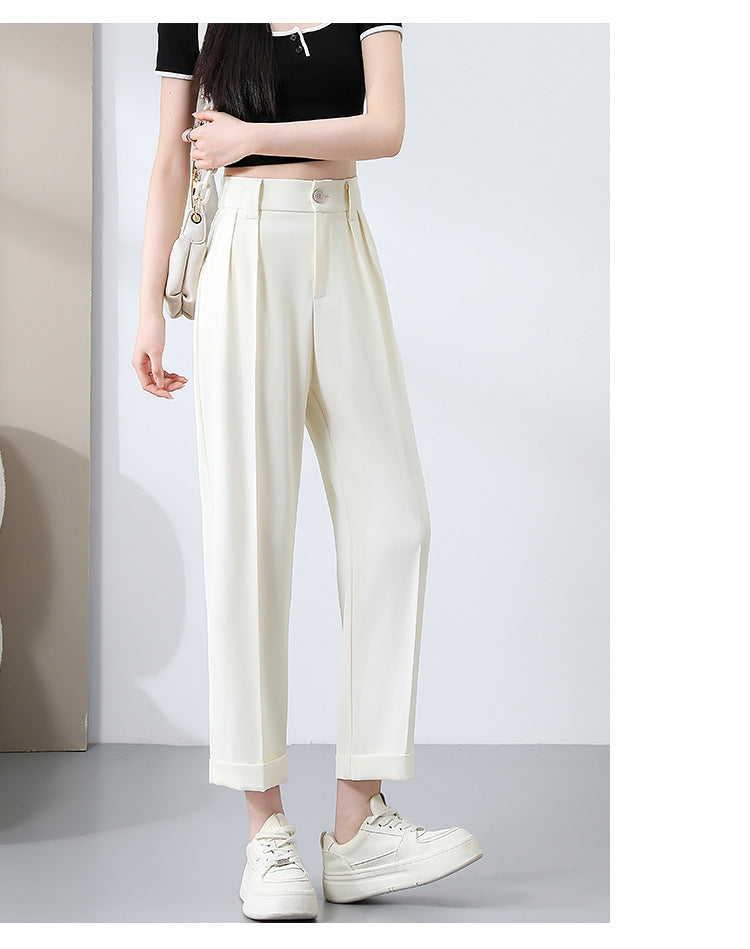 New Style Ice Silk Suit Pants for Petite Women, Cropped Straight-Leg Pants, Summer Thin Cigarette Pants, Free Shipping