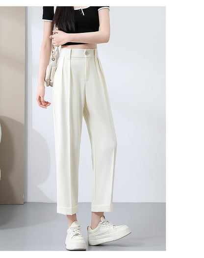 New Style Ice Silk Suit Pants for Petite Women, Cropped Straight-Leg Pants, Summer Thin Cigarette Pants, Free Shipping