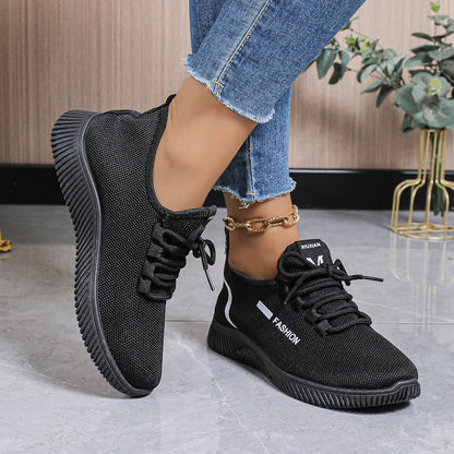 Cross-Border Black Sneakers for Women, Non-Slip, Soft-Soled, Comfortable Women's Shoes, Versatile Square Dance Shoes, Mom Shoes, Kitchen Shoes, Flat Shoes
