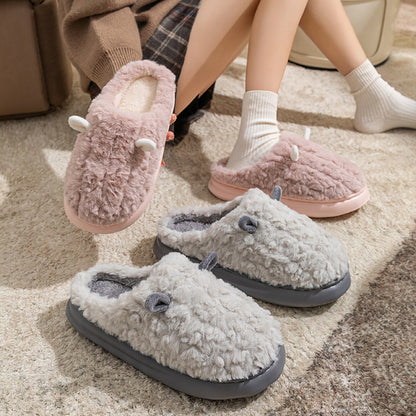 Cotton Slippers for Women, Cute Girly Heart, Indoor Home, Non-Slip, Warm, Couple Style, Dormitory Wearable Slippers for Men, Autumn and Winter
