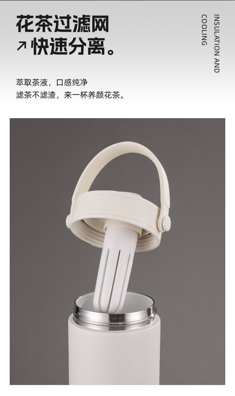 Cross-border high-value 316 stainless steel thermos cup large-capacity double-drink ceramic liner car cup portable handle cup