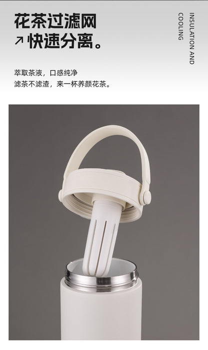 Cross-border high-value 316 stainless steel thermos cup large-capacity double-drink ceramic liner car cup portable handle cup