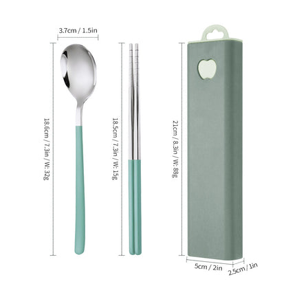 304 Stainless Steel Convenient Tableware Fork, Spoon and Chopsticks Three-Piece Set Outdoor Travel Student Storage Box Tableware Set