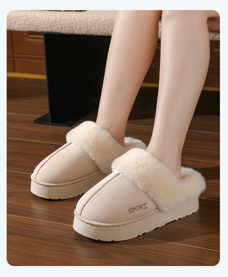 Couple's Cotton Slippers for Women, Thick-Soled, Warm, Non-Slip Home Slippers for Men, Autumn and Winter Indoor Non-Slip Soft-Soled Maternity Shoes