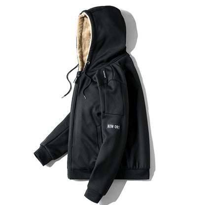 Autumn and Winter New Casual Cardigan Sweater Men's fleece-lined Hooded Men's Sweater Loose Sports Zipper Knitted Jacket