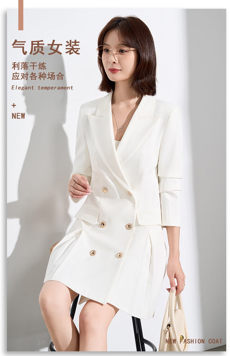 French Hepburn Style Small Black Dress High Sense High Cold Royal Sister Fried Street Small Fragrance Style Pleated Professional Suit dress Summer