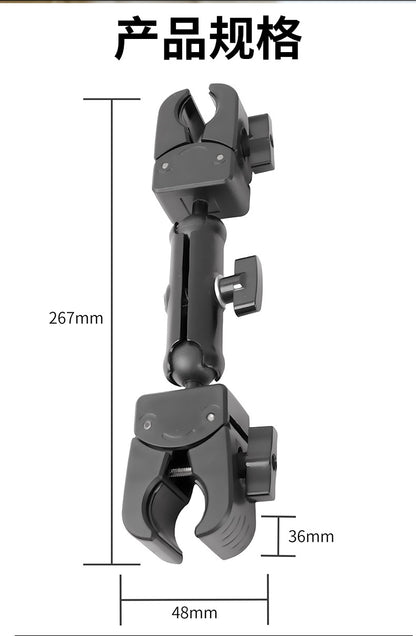 Action Camera Handlebar Bracket, Cycling Navigation Double-Head Clamp Bracket, Universal Ball Head Motorcycle Mobile Phone Holder