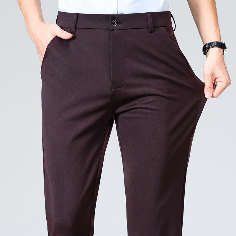 Wholesale casual pants men's four-sided elastic fabric summer ice silk pants trousers trousers high waist breathable iron-free formal trousers
