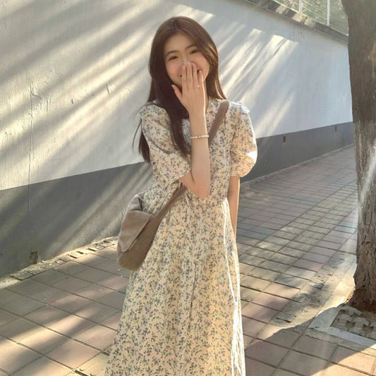 Summer 2024 New Seaside Vacation Elegant Floral Dress Platycodon grandiflorum Tea Break French Long Dress Women's Spring Dress by PDG ibma