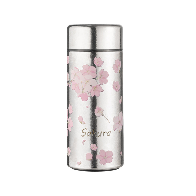 Pocket Insulated Cup Mini Compact Wave Cherry Blossom Rose Pure Titanium Coffee Mug Couple Portable Cute Healing Travel Companion