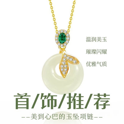 S925 Sterling Silver Clavicle Necklace Women's Summer Hetian Jade Fish Tail Pendant Simple Accessible Luxury Niche High-End Accessories