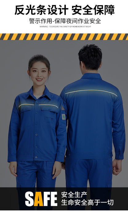 Pure cotton summer anti-static card pocket work clothes gas station filling station thin gas petrochemical long sleeve labor protection clothing